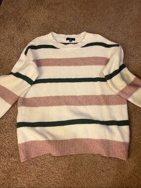 Fate Striped Crewneck Sweater in Cream, Pink & Dark Green